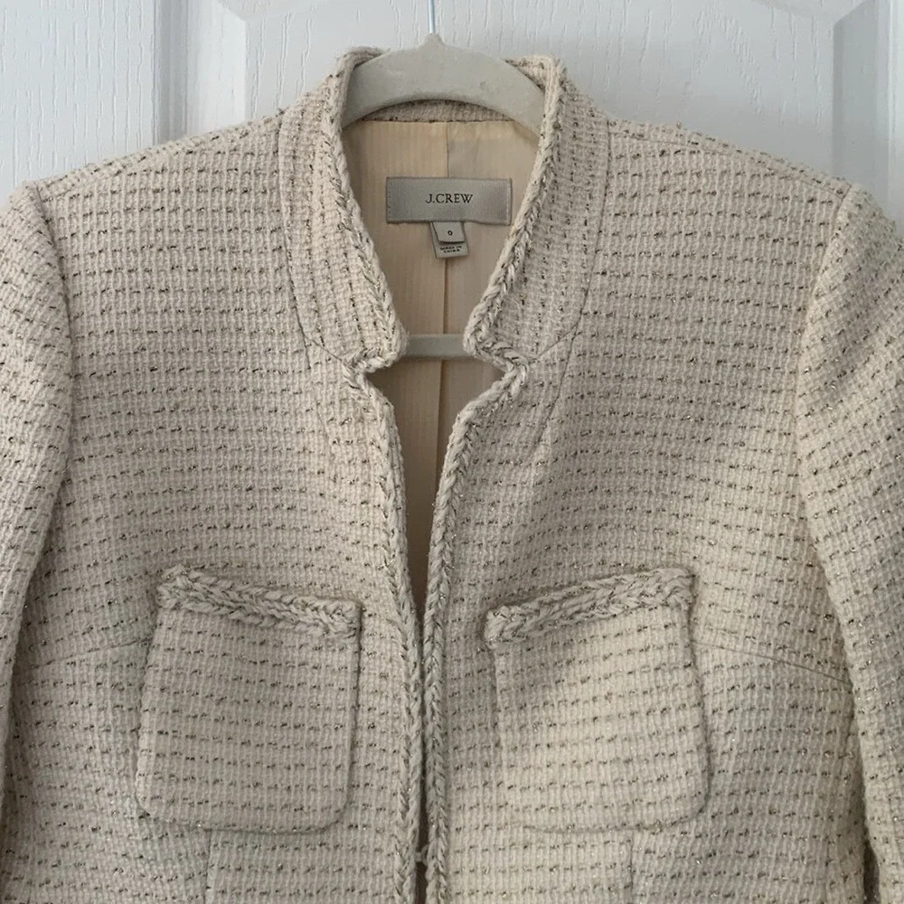 JCrew Tweed Blazer with Metallic Thread size 0 cream‎ beige classic elegant